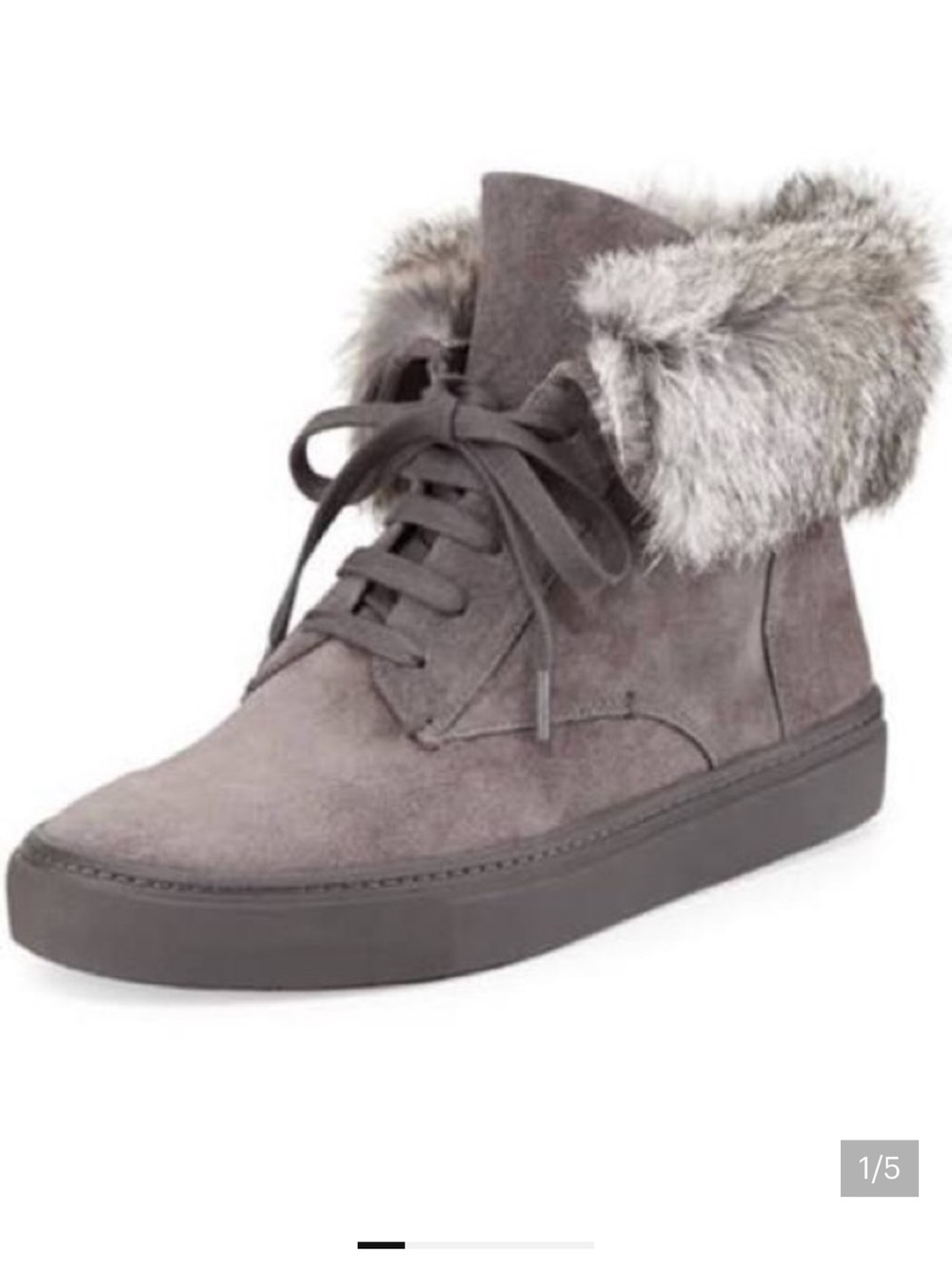 Vince Gray Suede Lace-Up Boot with Faux-Fur Cuff